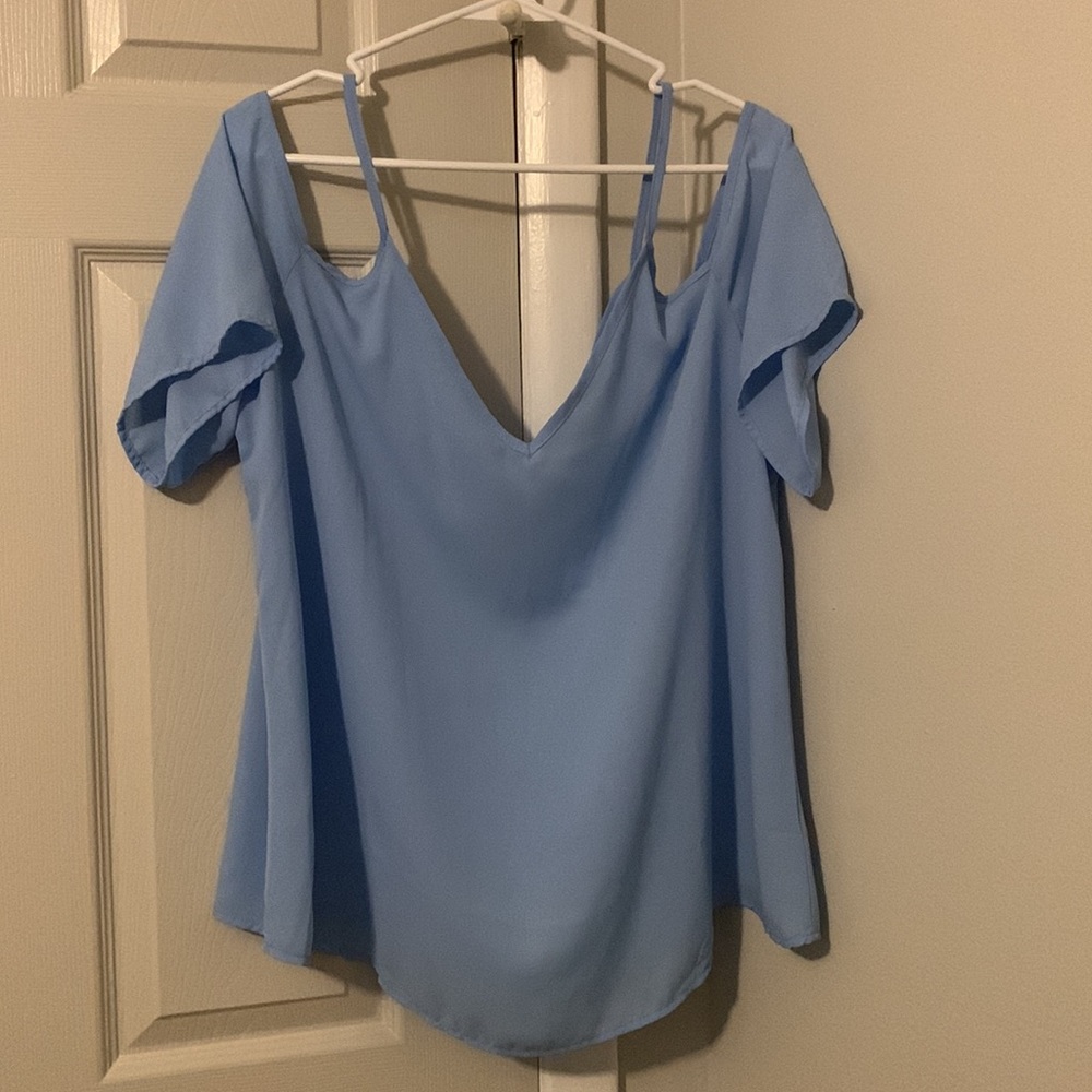 Light blue cold shoulder blouse